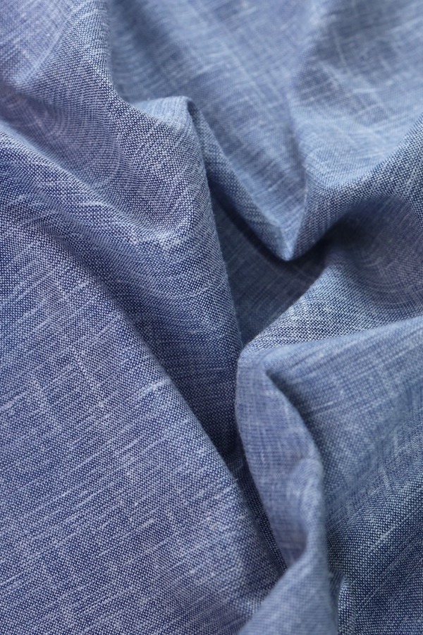 Guayamisa Manga Corta Azul Plúmbago Con Alforza Textura Lino Hombre